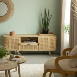 Made in Meubles Meuble Tv<Meuble TV en bois de manguier et cannage Palma