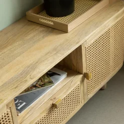 Made in Meubles Meuble Tv<Meuble TV en bois de manguier et cannage Palma