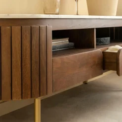 Made in Meubles Meuble Tv<Meuble TV en marbre et bois de manguier Sienne