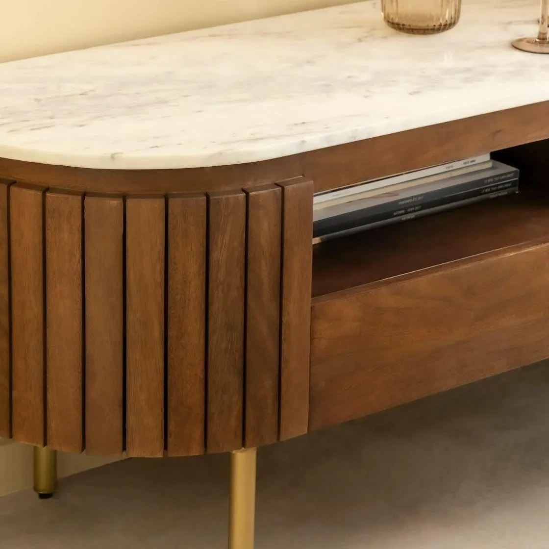 Made in Meubles Meuble Tv<Meuble TV en marbre et bois de manguier Sienne