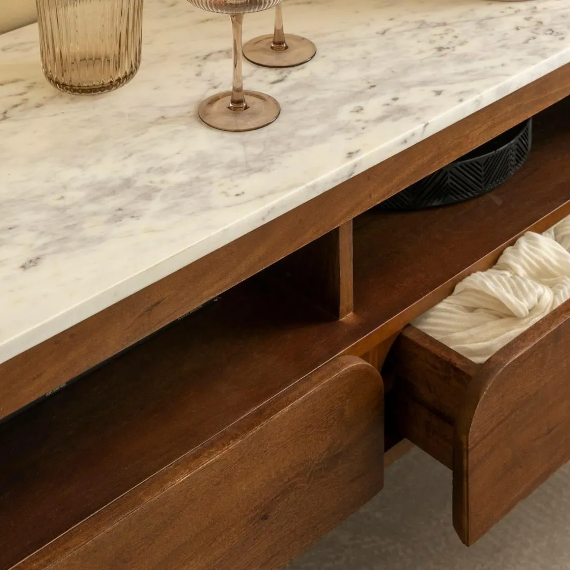 Made in Meubles Meuble Tv<Meuble TV en marbre et bois de manguier Sienne