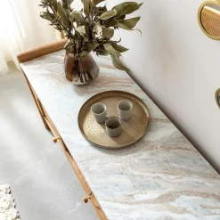 Made in Meubles Meuble Tv<Meuble TV en marbre et bois d'acacia Calix