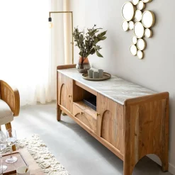 Made in Meubles Meuble Tv<Meuble TV en marbre et bois d'acacia Calix