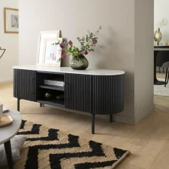 Made in Meubles Meuble Tv<Meuble TV en métal et marbre blanc Mona