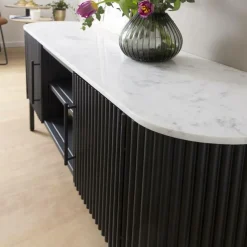 Made in Meubles Meuble Tv<Meuble TV en métal et marbre blanc Mona