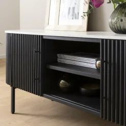 Made in Meubles Meuble Tv<Meuble TV en métal et marbre blanc Mona