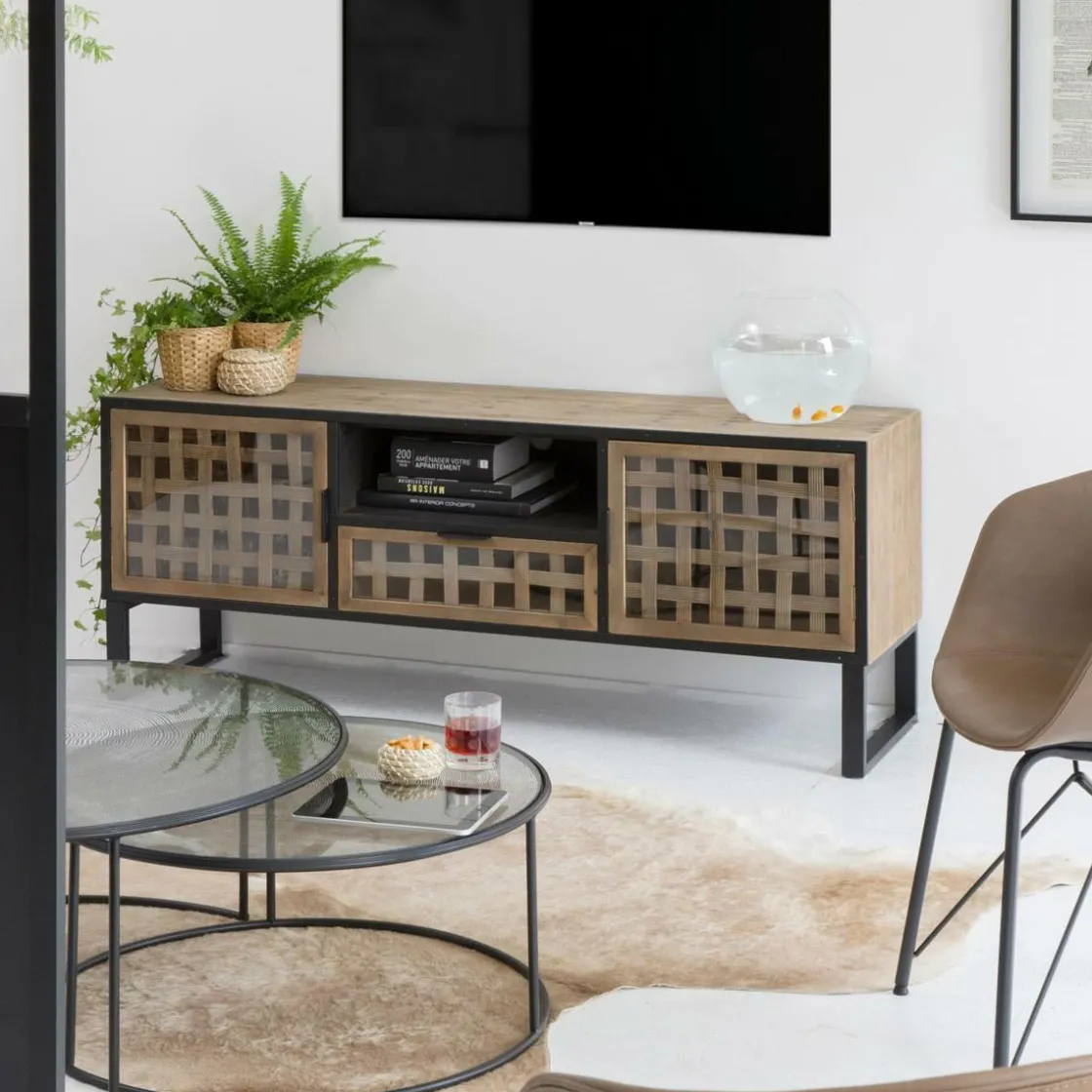 Made in Meubles Meuble Tv<Meuble TV en sapin et métal noir Elise