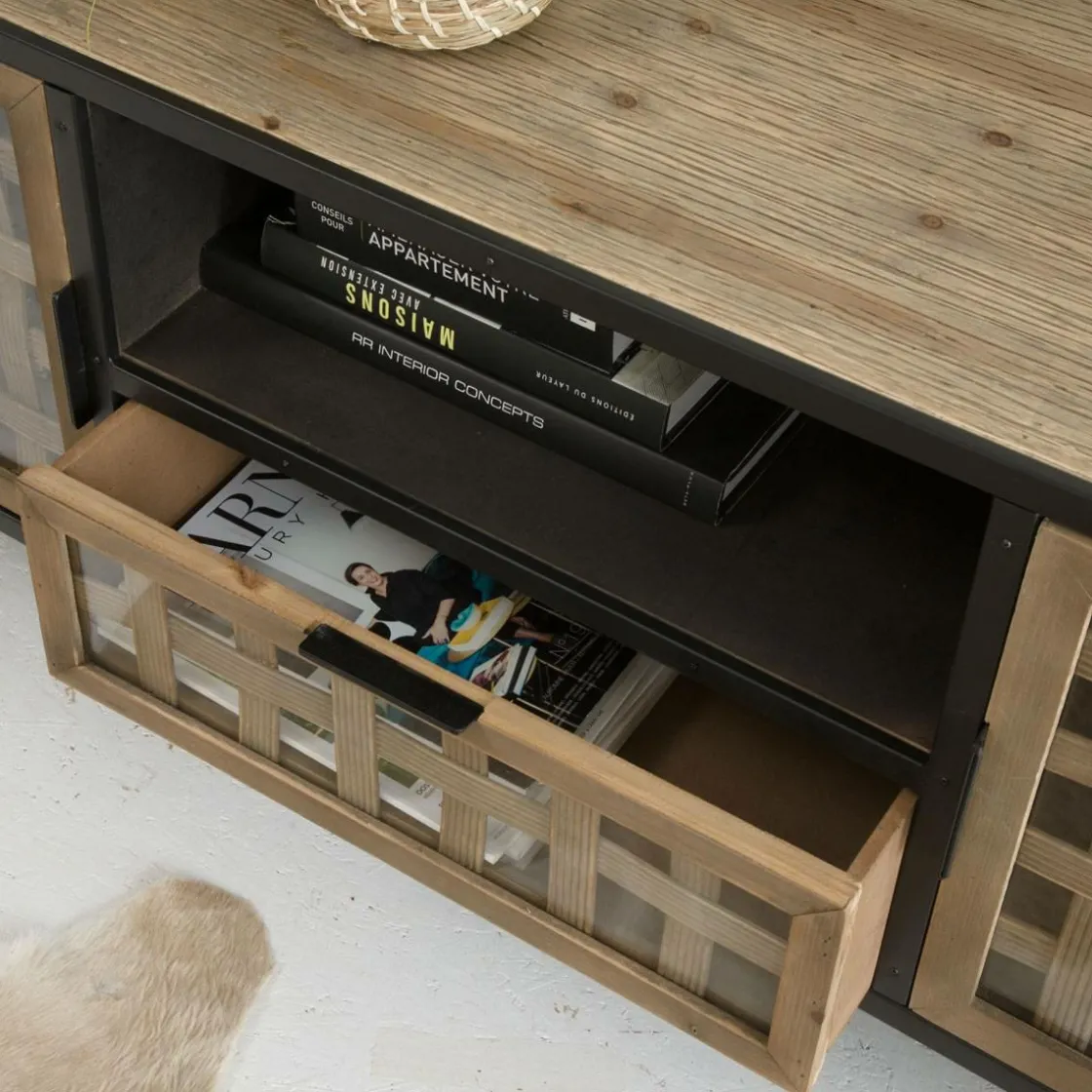 Made in Meubles Meuble Tv<Meuble TV en sapin et métal noir Elise