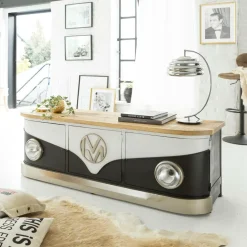 Made in Meubles Meuble Tv<Meuble TV noir avec plateau en bois de manguier Combi