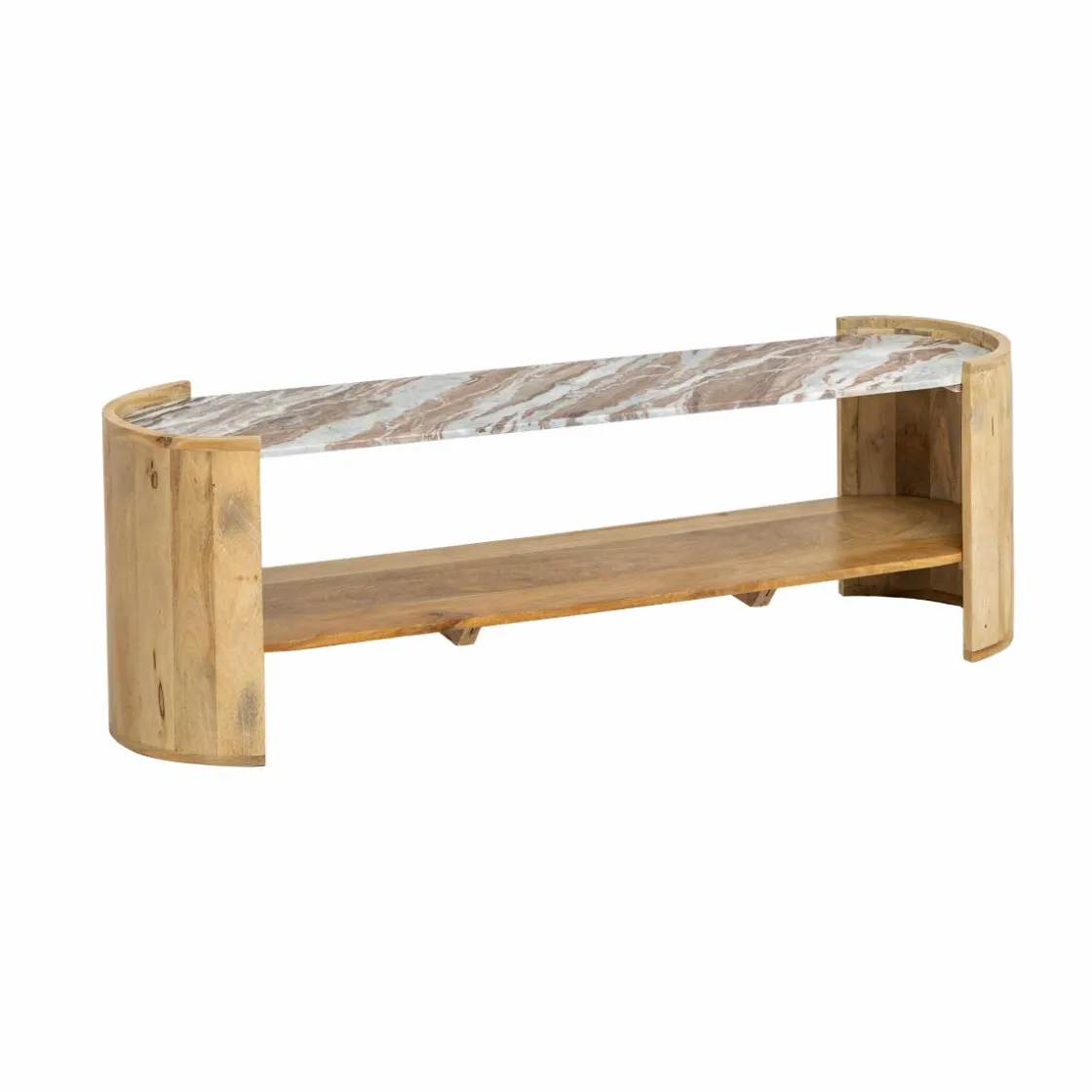 Made in Meubles Meuble Tv<Meuble TV ovale en bois de manguier et marbre Isabella