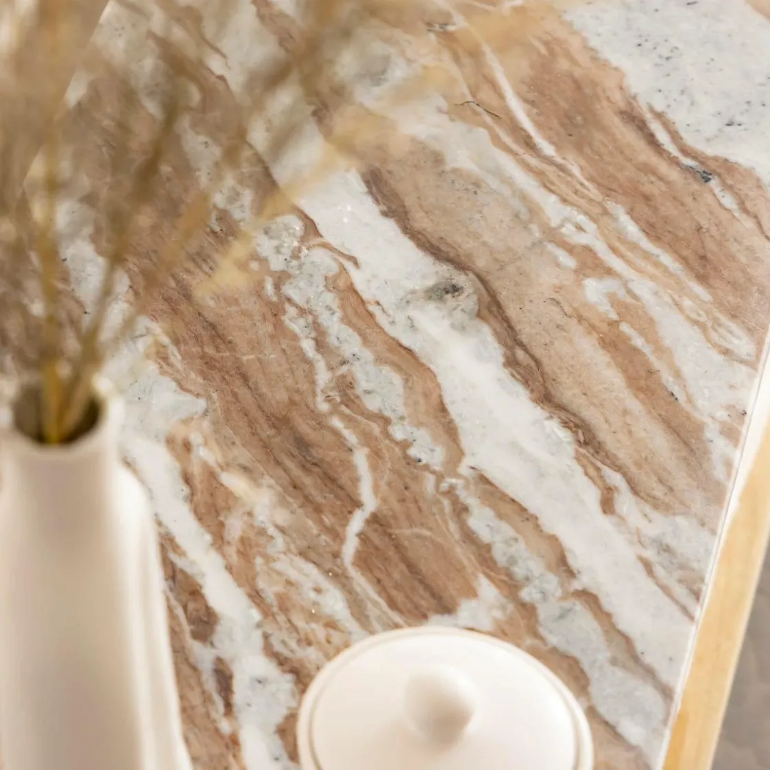 Made in Meubles Meuble Tv<Meuble TV ovale en bois de manguier et marbre Isabella