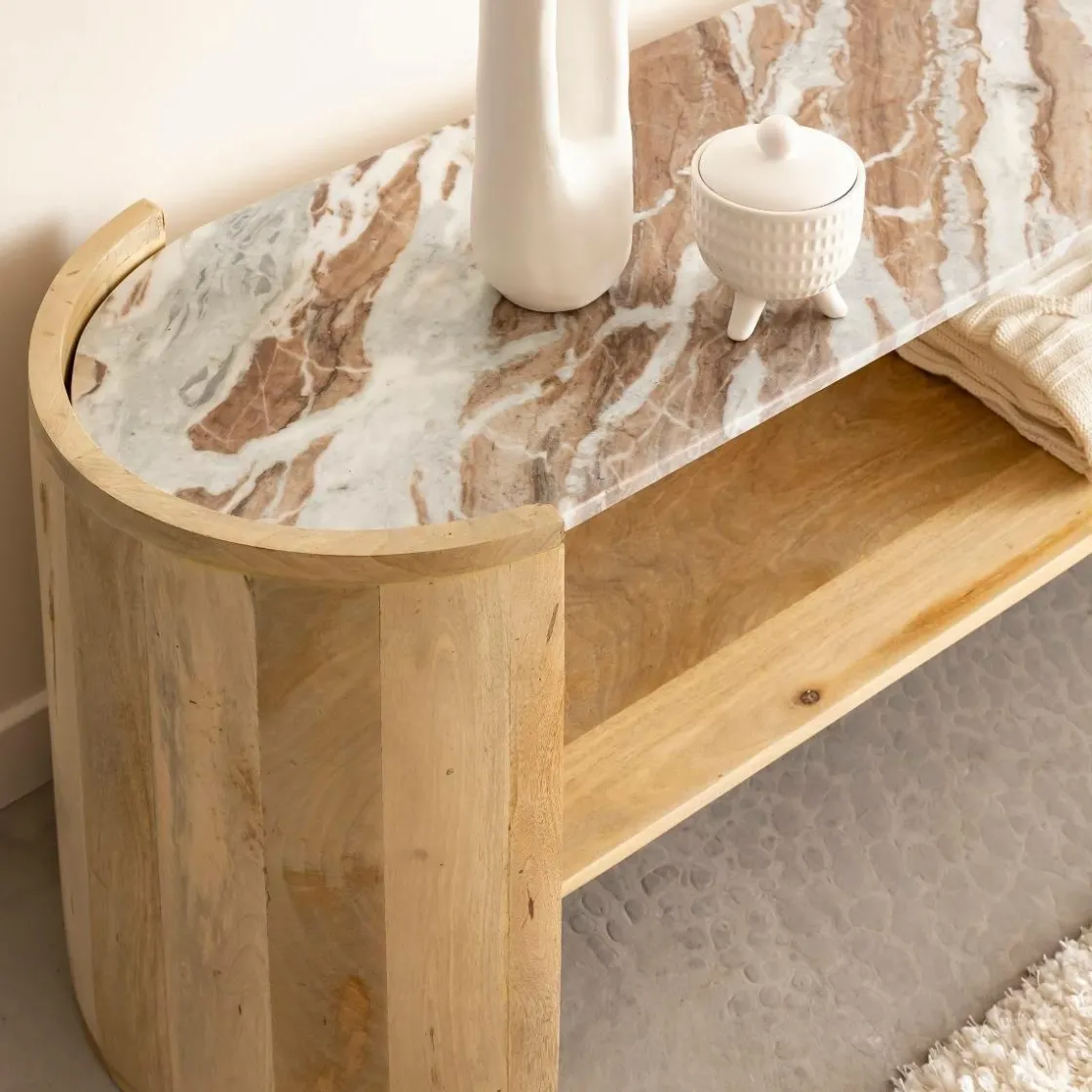 Made in Meubles Meuble Tv<Meuble TV ovale en bois de manguier et marbre Isabella