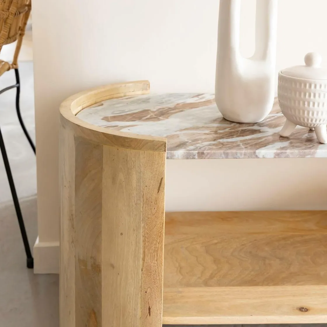 Made in Meubles Meuble Tv<Meuble TV ovale en bois de manguier et marbre Isabella