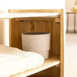 Made in Meubles Meuble Tv<Meuble TV ovale en bois de manguier et marbre Isabella