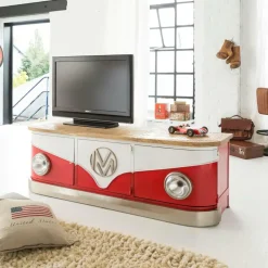 Made in Meubles Meuble Tv<Meuble TV rouge avec plateau en bois de manguier Combi