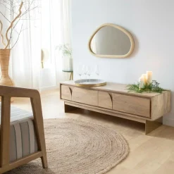 Made in Meubles Miroir|Décoration<Miroir abstrait en bois de manguier clair Marley