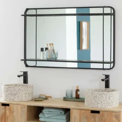 Made in Meubles Miroir|Décoration<Miroir avec étagère en bois et métal Jill