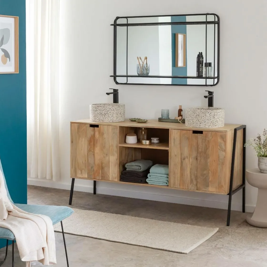 Made in Meubles Miroir|Décoration<Miroir avec étagère en bois et métal Jill