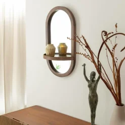 Made in Meubles Miroir|Décoration<Miroir ovale avec étagère en bois de manguier Marley