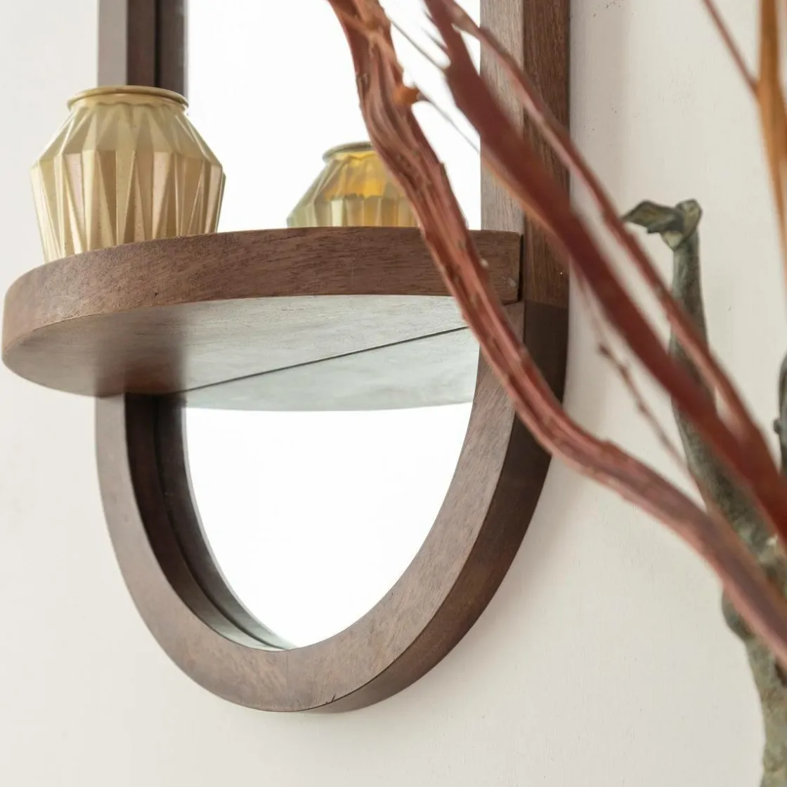 Made in Meubles Miroir|Décoration<Miroir ovale avec étagère en bois de manguier Marley