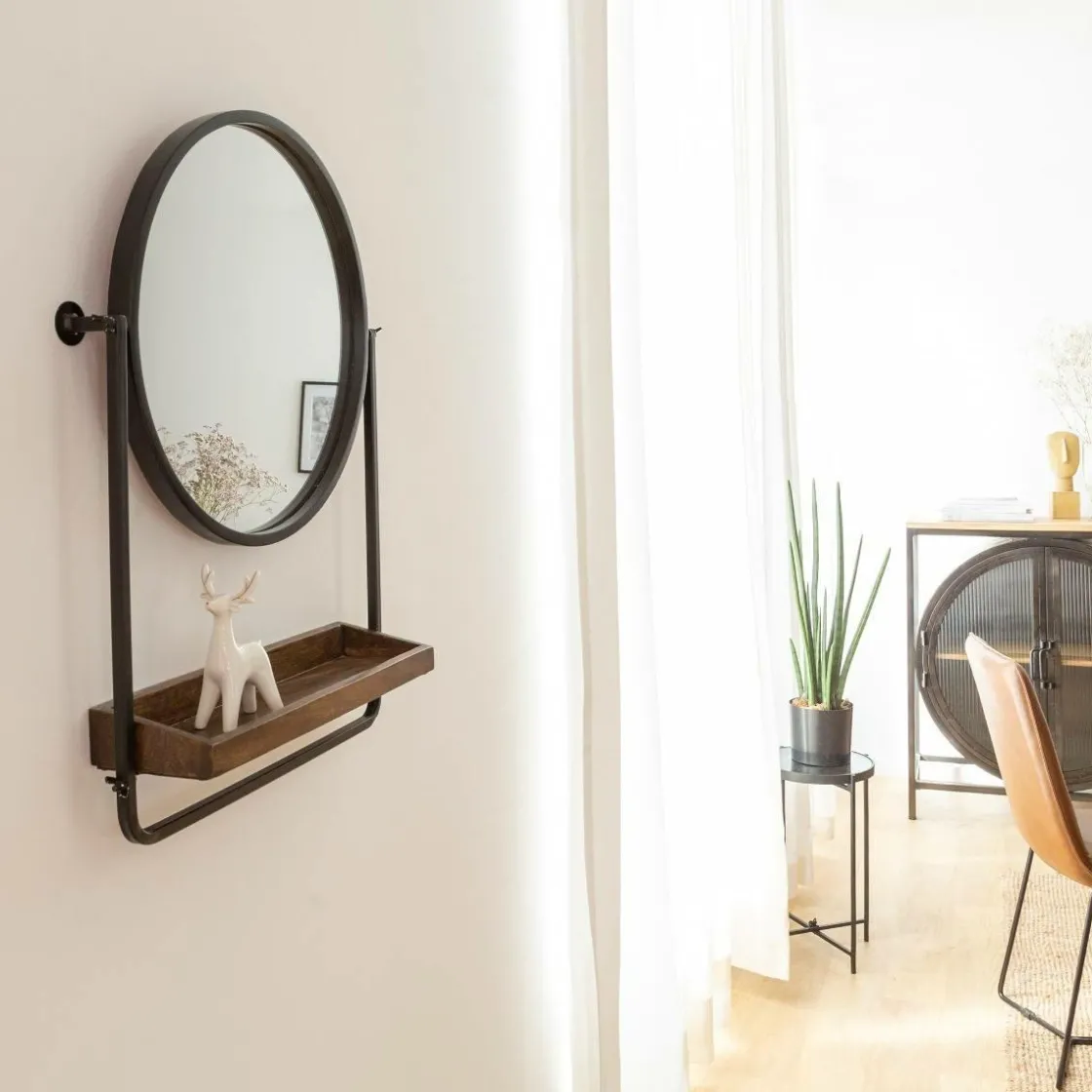 Made in Meubles Décoration<Miroir rond avec étagère en bois et métal Gary