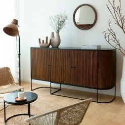 Made in Meubles Miroir|Décoration<Miroir rond avec étagère en bois de manguier Marley