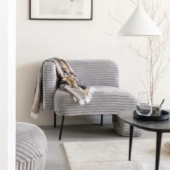 Made in Meubles Fauteuil<Méridienne en velours côtelé gris Soléa