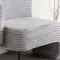 Made in Meubles Fauteuil<Méridienne en velours côtelé gris Soléa