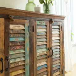 Made in Meubles Buffet<Petit buffet à  lattes en bois coloré Ethnik