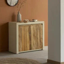 Made in Meubles Buffet<Petit buffet 2 portes en bois effet béton et bois recyclé Dalva