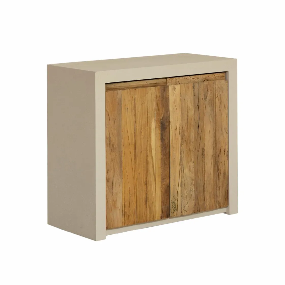 Made in Meubles Buffet<Petit buffet 2 portes en bois effet béton et bois recyclé Dalva