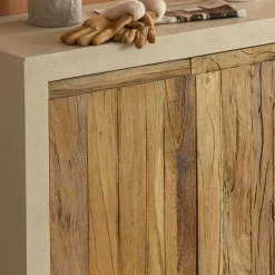 Made in Meubles Buffet<Petit buffet 2 portes en bois effet béton et bois recyclé Dalva