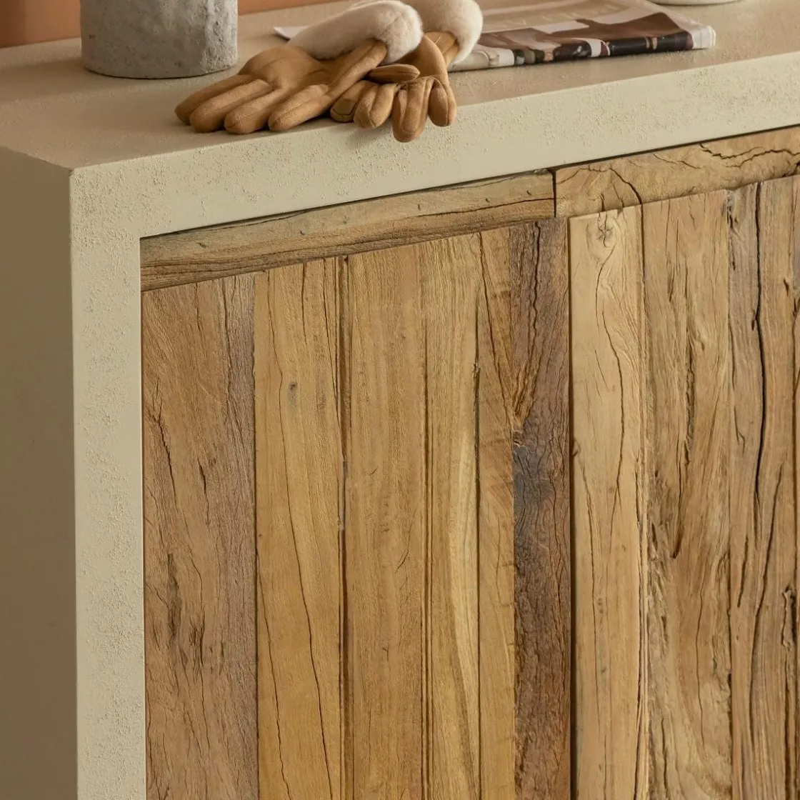 Made in Meubles Buffet<Petit buffet 2 portes en bois effet béton et bois recyclé Dalva