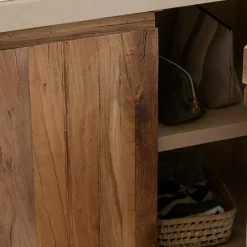 Made in Meubles Buffet<Petit buffet 2 portes en bois effet béton et bois recyclé Dalva