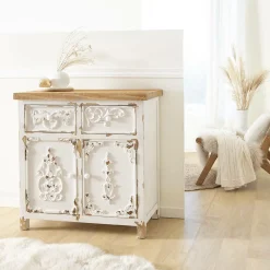 Made in Meubles Buffet<Petit buffet blanc en pin massif brossé Bastille