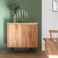 Made in Meubles Buffet<Petit buffet en bois d'acacia et marbre blanc Judith