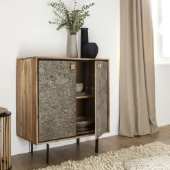 Made in Meubles Buffet<Petit buffet en bois d'acacia et pierre Côme