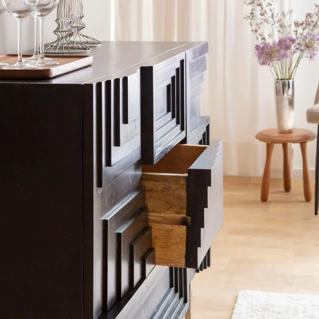 Made in Meubles Buffet<Petit buffet en bois de manguier noir Tristan