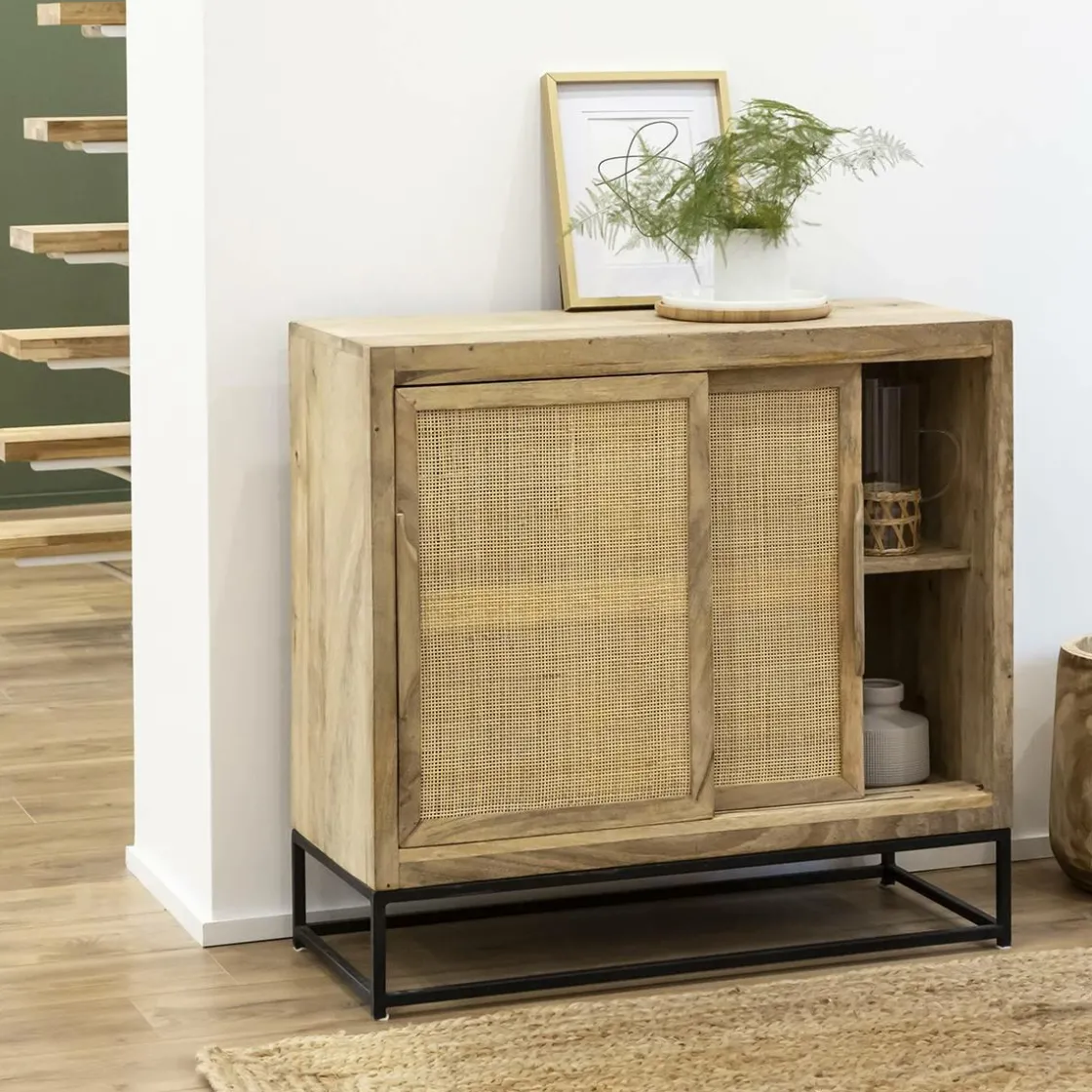 Made in Meubles Buffet<Petit buffet en bois de manguier et cannage Rim