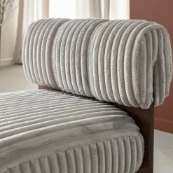 Made in Meubles Fauteuil<Petit fauteuil carré en velours côtelé et bois d'hévéa gris Eleonor