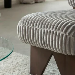 Made in Meubles Fauteuil<Petit fauteuil carré en velours côtelé et bois d'hévéa gris Eleonor