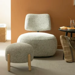 Made in Meubles Tabouret<Petit tabouret en tissu bouclette gris Nério