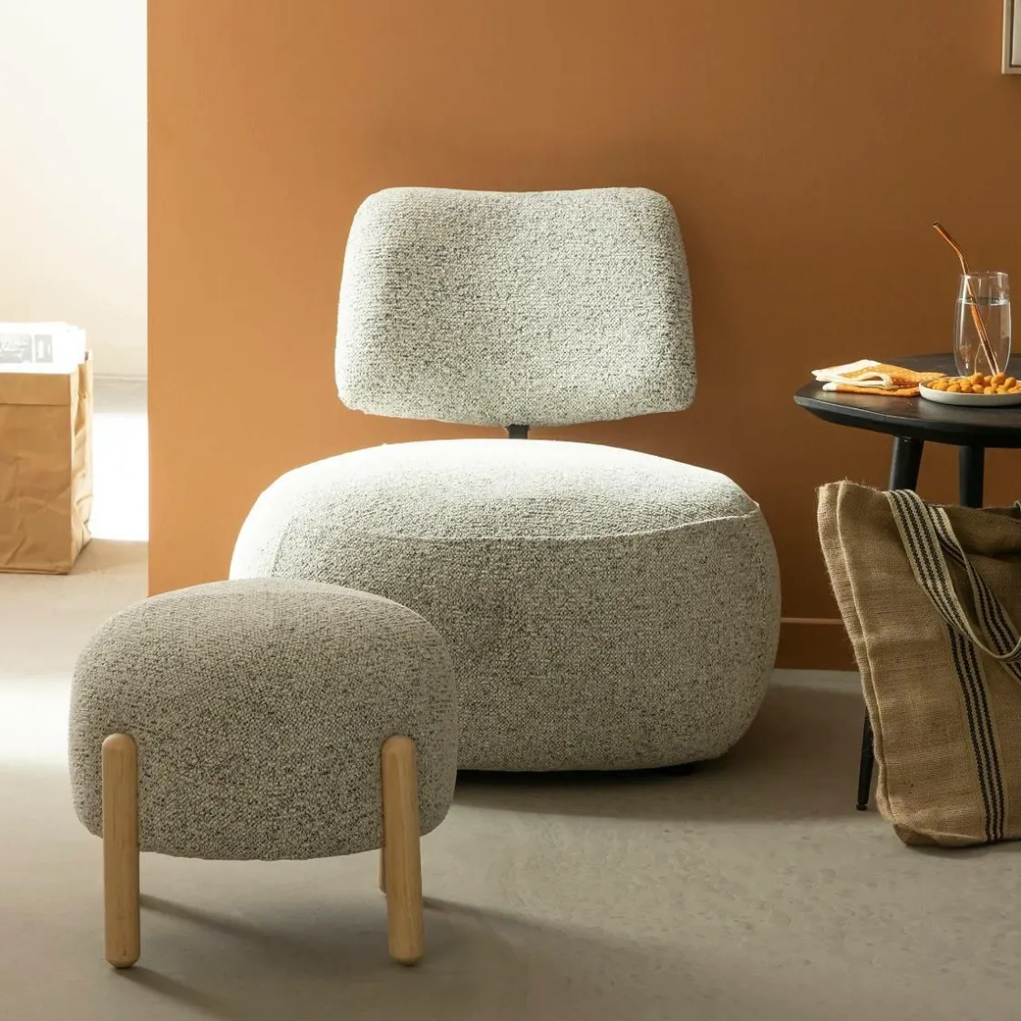 Made in Meubles Tabouret<Petit tabouret en tissu bouclette gris Nério