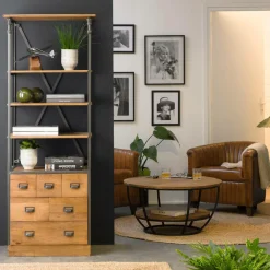 Made in Meubles Bibliothèque<Petite bibliothèque en métal et bois de manguier Marcel