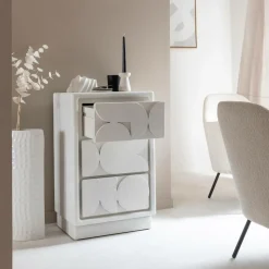 Made in Meubles Commode<Petite commode 3 portes bois effet béton blanc Danaé