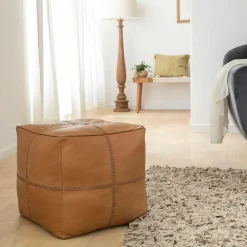 Made in Meubles Fauteuil<Pouf en cuir 1 place marron Gaetan