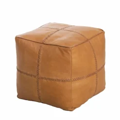 Made in Meubles Fauteuil<Pouf en cuir 1 place marron Gaetan