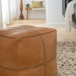 Made in Meubles Fauteuil<Pouf en cuir 1 place marron Gaetan