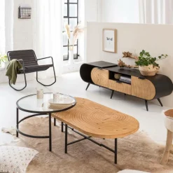 Made in Meubles Fauteuil<Rocking chair en cuir noir Sydney