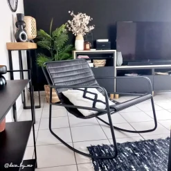 Made in Meubles Fauteuil<Rocking chair en cuir noir Sydney